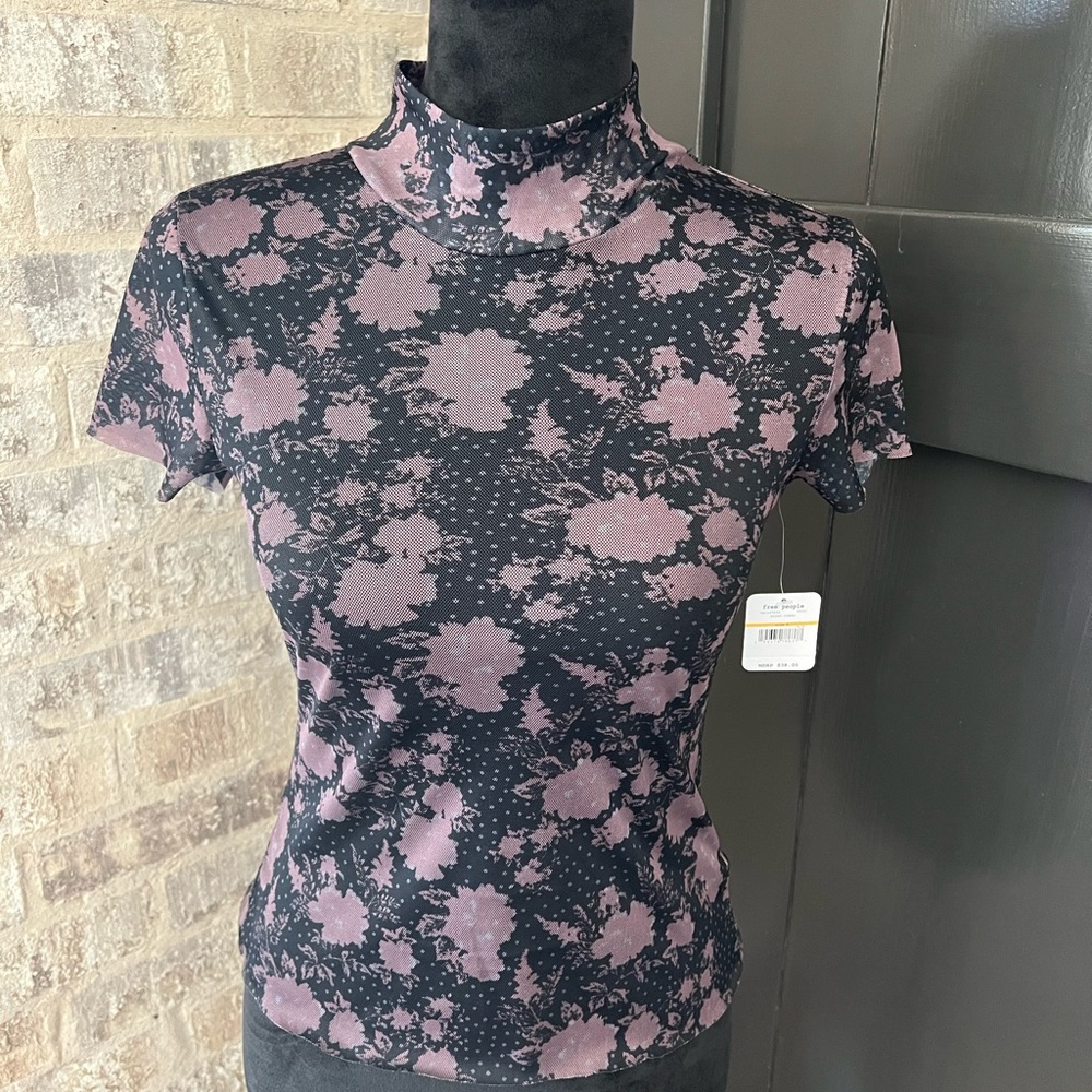 NWT Free People Printed Mesh Tee In Night sz S